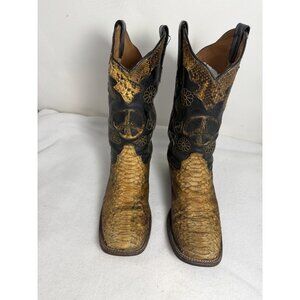 Resistol Lucchese Python Inlay Western Boot Women Black Yellow Peace Cowboy SZ 8